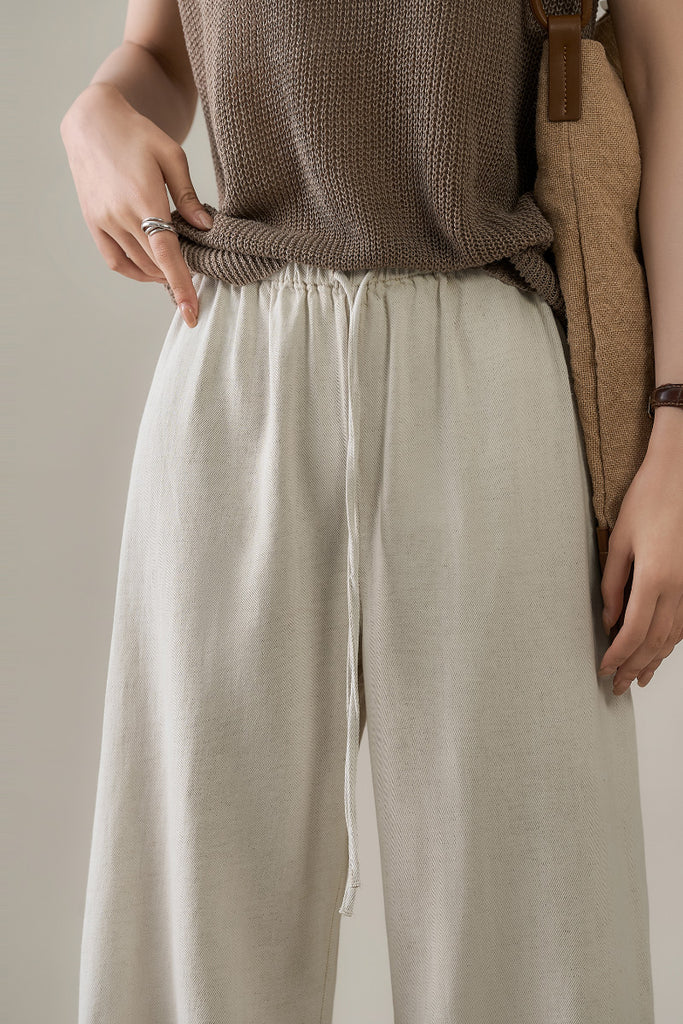 White Pull-On Wide-Leg Drawstring Jeans  Fibflx