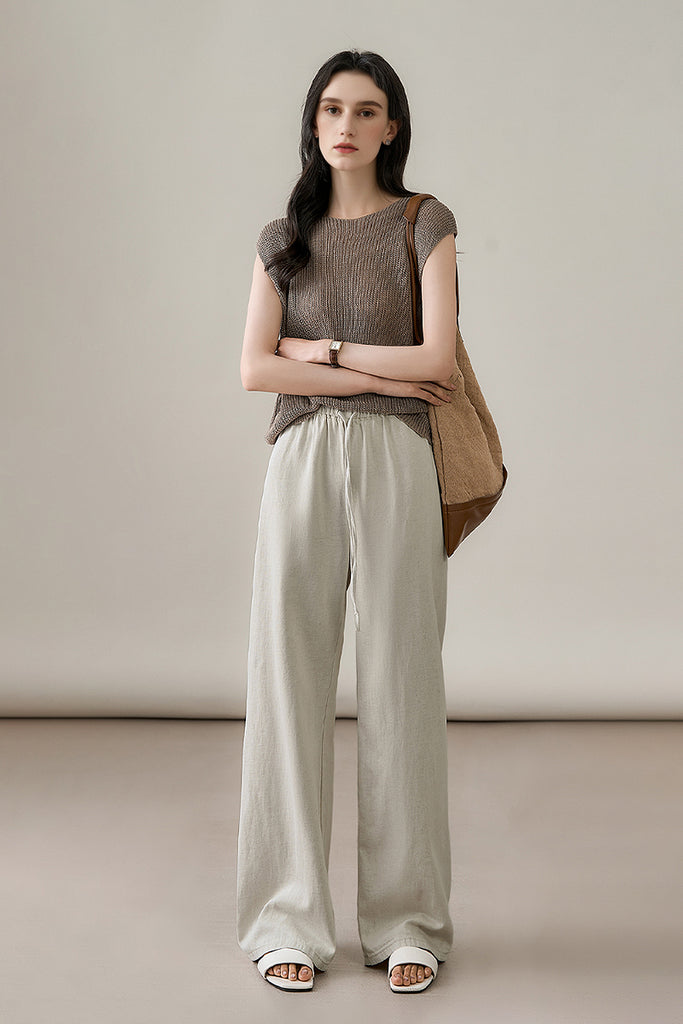 White Pull-On Wide-Leg Drawstring Jeans  Fibflx