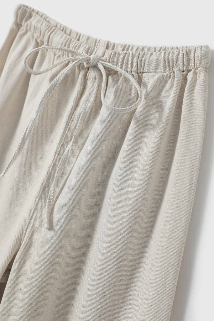 White Pull-On Wide-Leg Drawstring Jeans  Fibflx