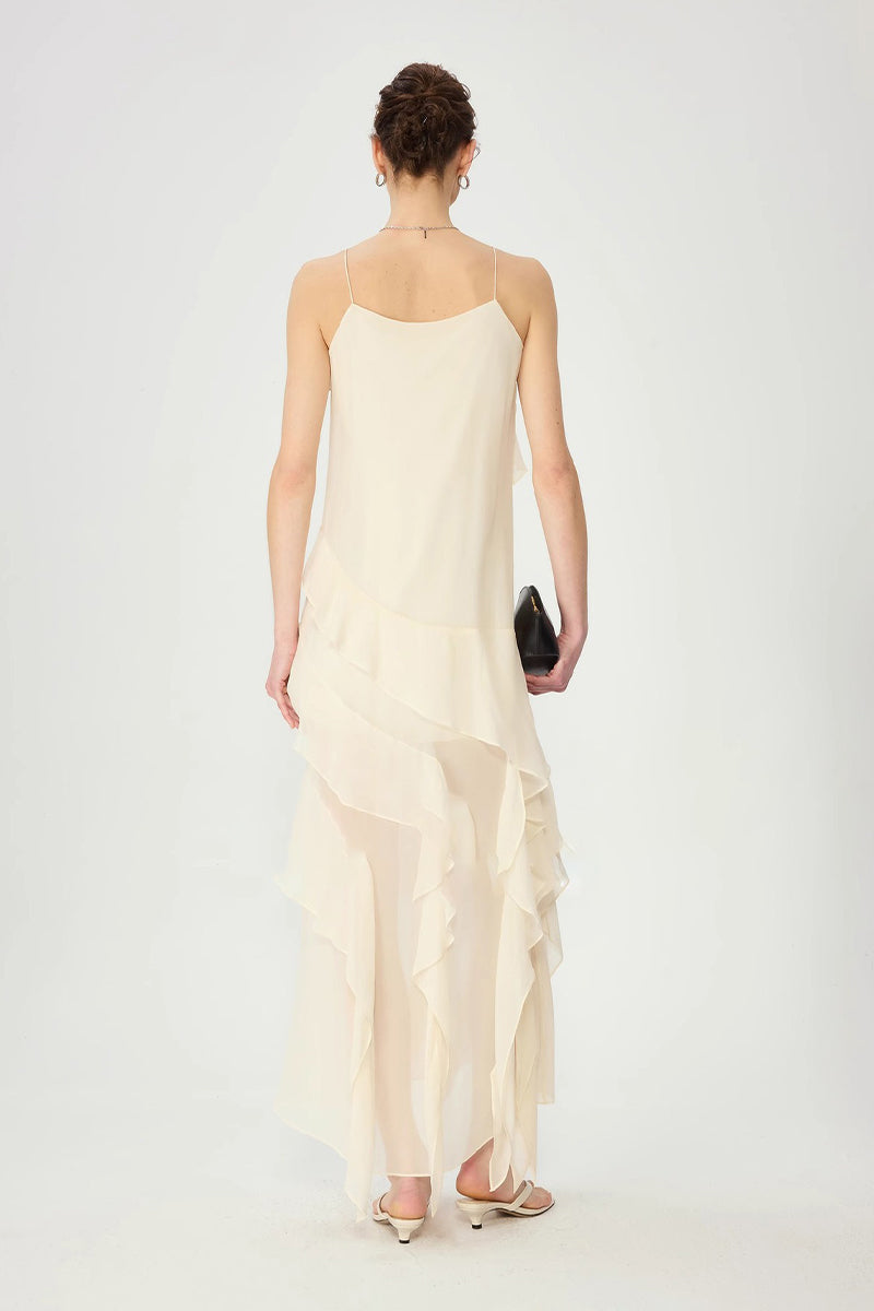 white silk ruffle dress BRIAR Ruffled Satin Corset Mini Dress