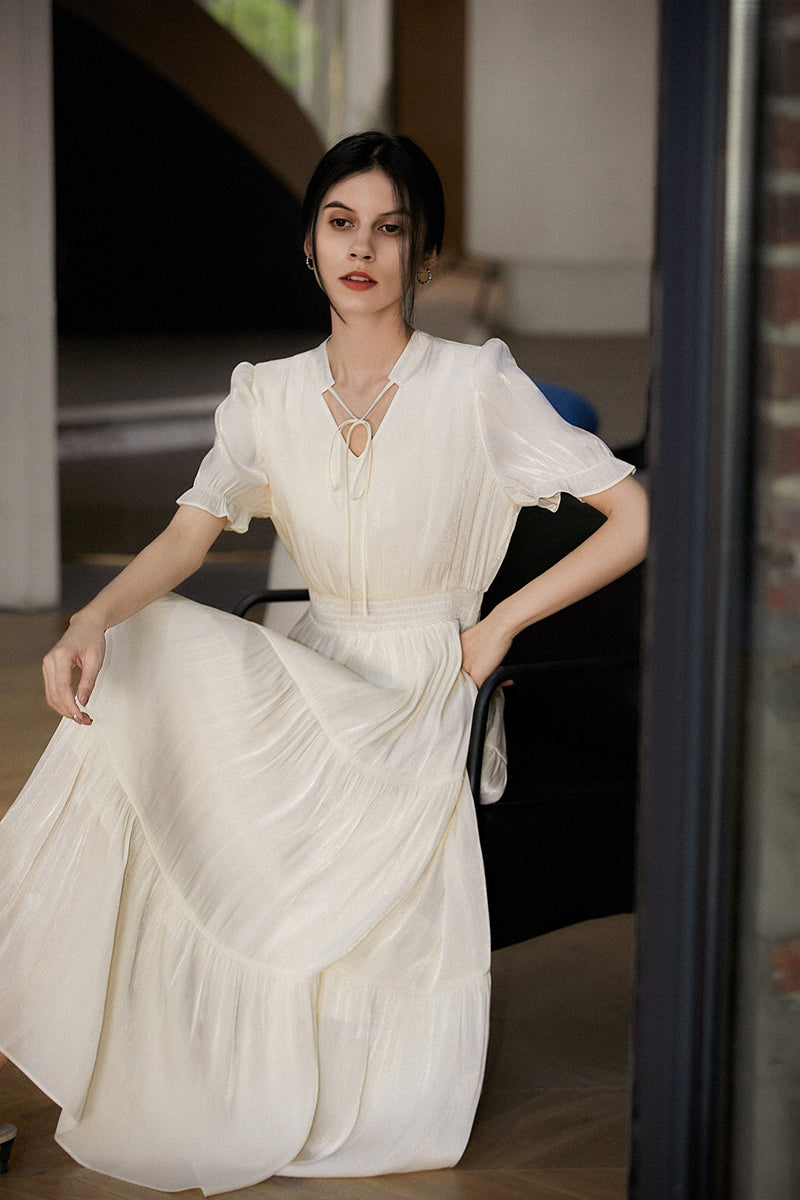 tiered puff sleeve maxi dress Love And Liberation Tiered Puff-Sleeve Maxi Dress