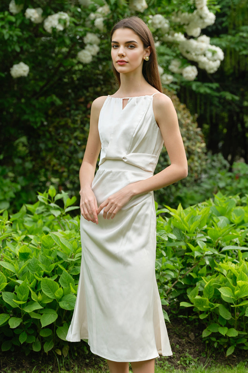 White Sleeveless Keyhole Midi Graduation Dress PS / White / 100% Polyester