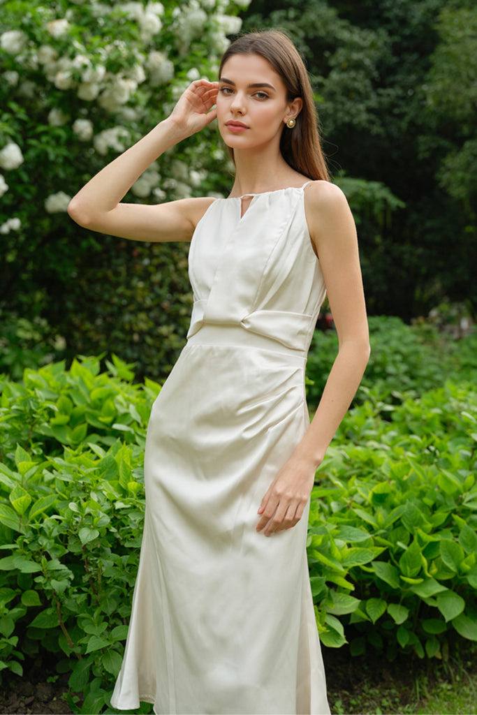 White Sleeveless Keyhole Midi Graduation Dress  Fibflx