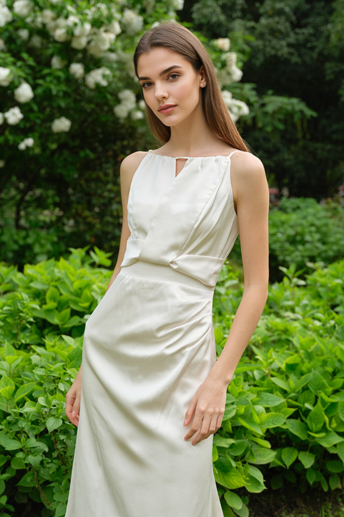 White Sleeveless Keyhole Midi Graduation Dress  Fibflx