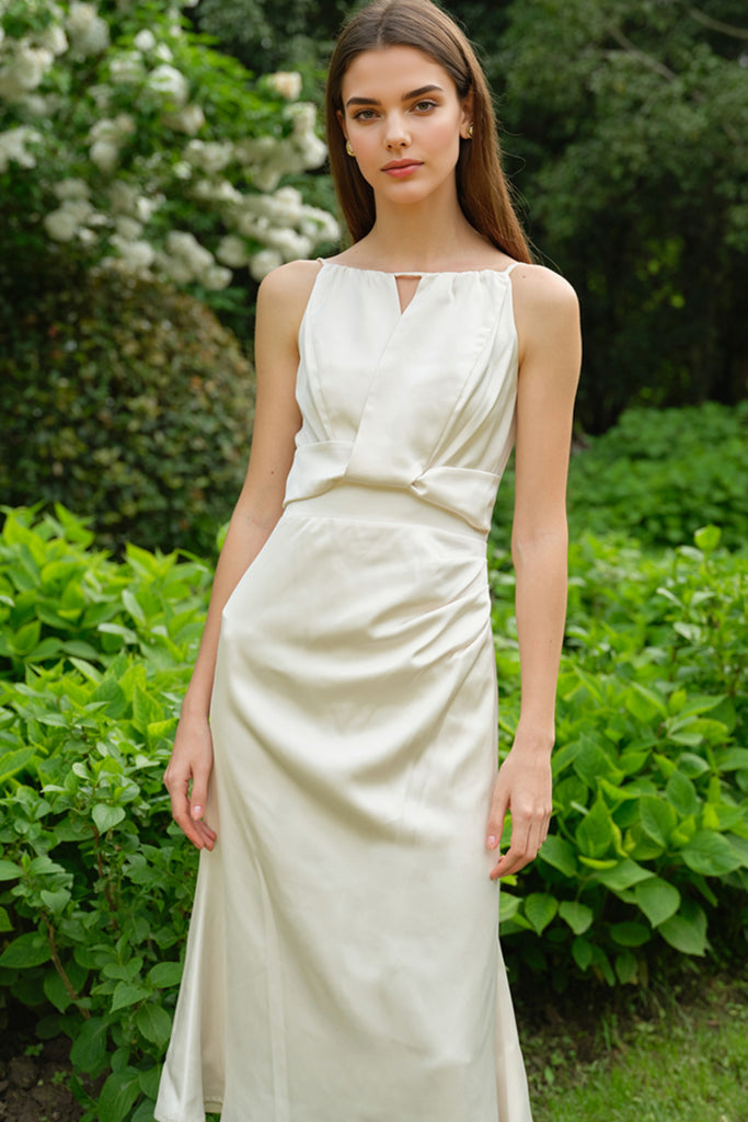 White Sleeveless Keyhole Midi Graduation Dress  Fibflx