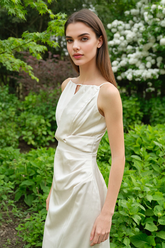 White Sleeveless Keyhole Midi Graduation Dress  Fibflx