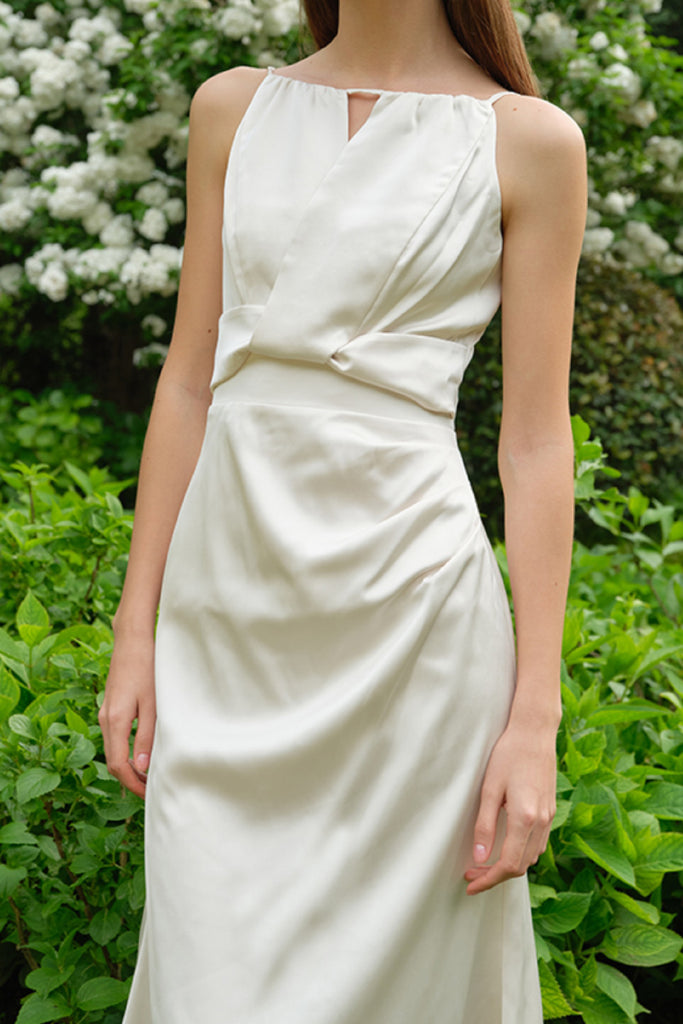 White Sleeveless Keyhole Midi Graduation Dress  Fibflx