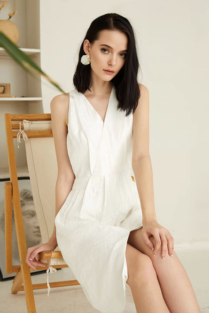 White Sleeveless Midi Graduation Dress With Front Slit  Fibflx