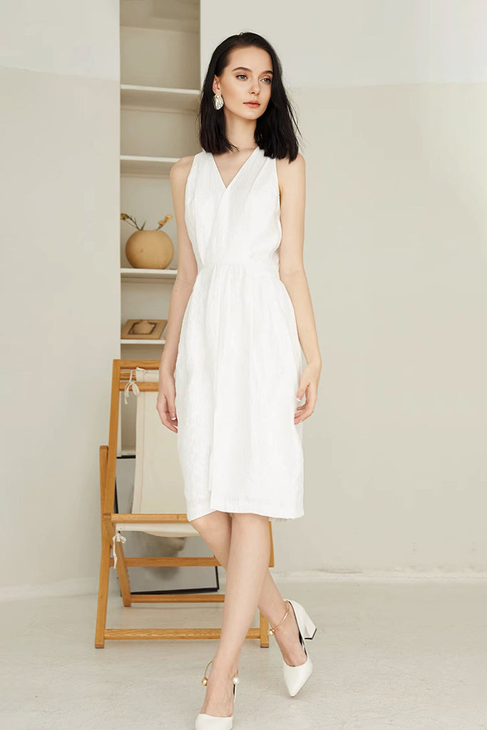 White Sleeveless Midi Graduation Dress With Front Slit  Fibflx