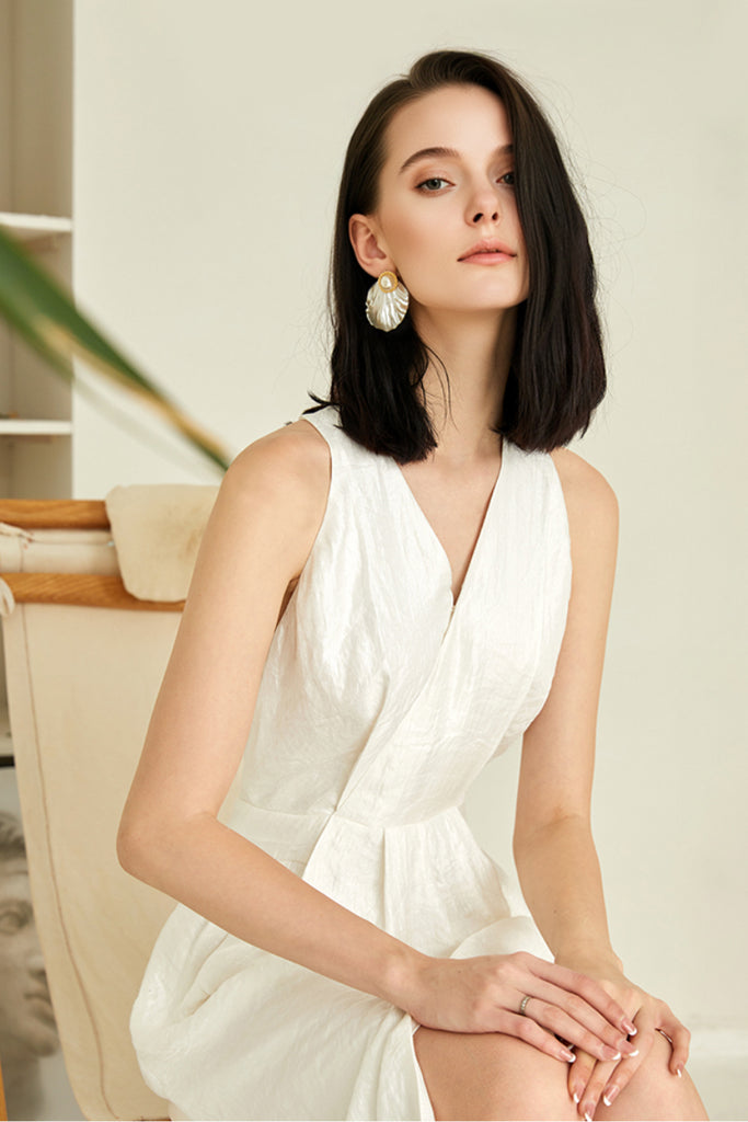 White Sleeveless Midi Graduation Dress With Front Slit  Fibflx