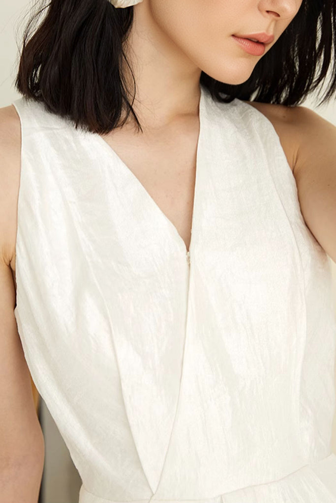 White Sleeveless Midi Graduation Dress With Front Slit  Fibflx