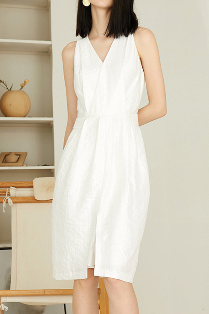 White Sleeveless Midi Graduation Dress With Front Slit  Fibflx