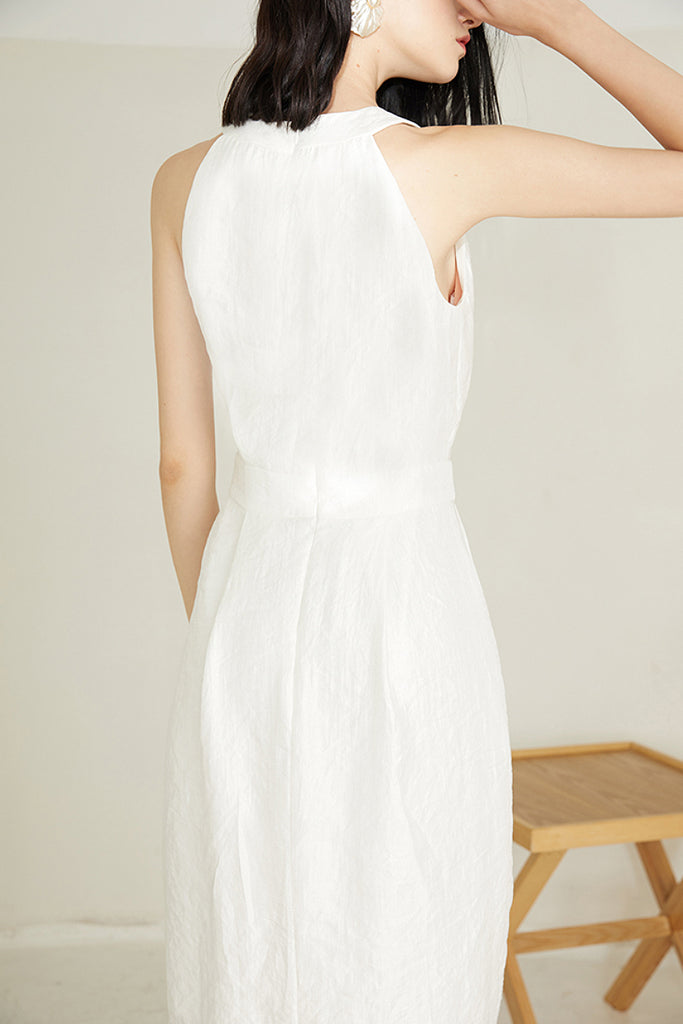 White Sleeveless Midi Graduation Dress With Front Slit  Fibflx