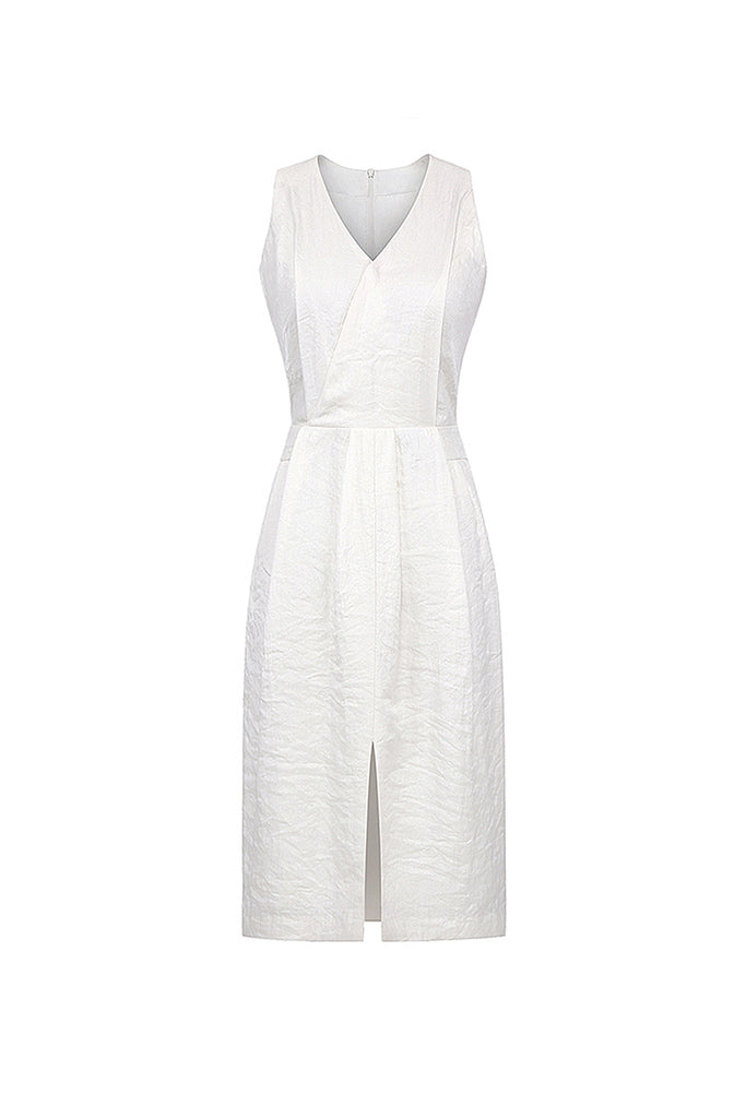 White Sleeveless Midi Graduation Dress With Front Slit  Fibflx