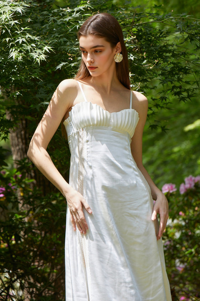 White Spaghetti-Strap Ruched Front Midi Cocktail Dress  Fibflx