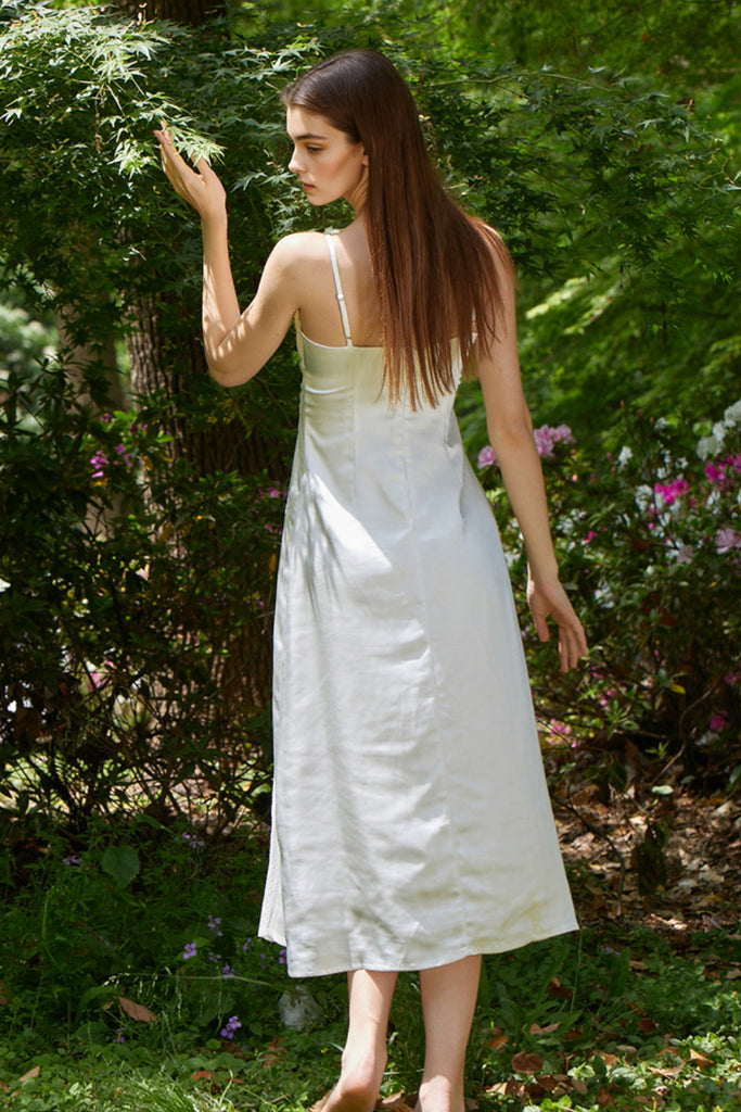 White Spaghetti-Strap Ruched Front Midi Cocktail Dress  Fibflx