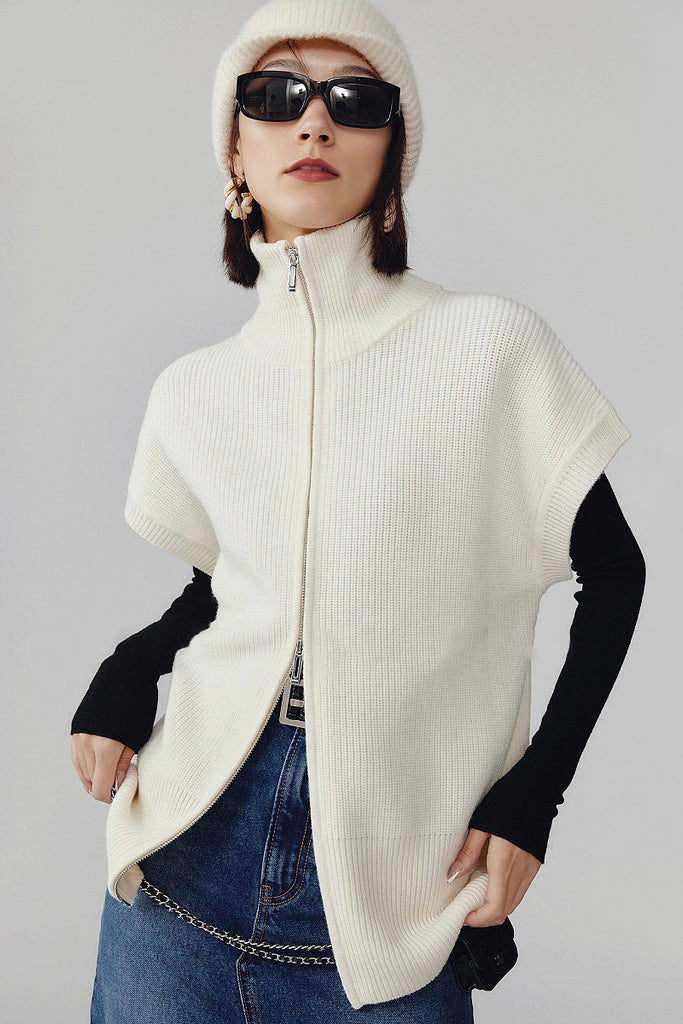 Women's Sleeveless Double Zipper Cardigan Vest  Fibflx