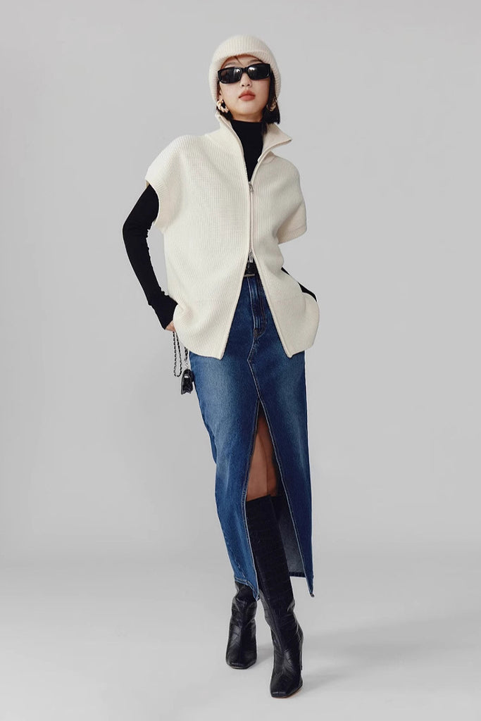 Women's Sleeveless Double Zipper Cardigan Vest  Fibflx