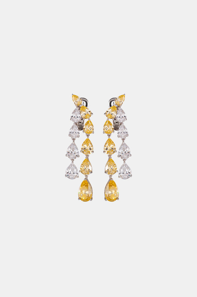 Fibflx Women's Yellow Lab Grown Diamond Pear Dangle Earrings in Rhodium Plated Sterling Silver