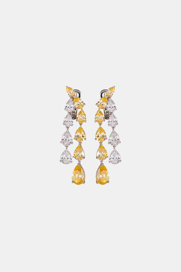 Fibflx Women's Yellow Lab Grown Diamond Pear Dangle Earrings in Rhodium Plated Sterling Silver