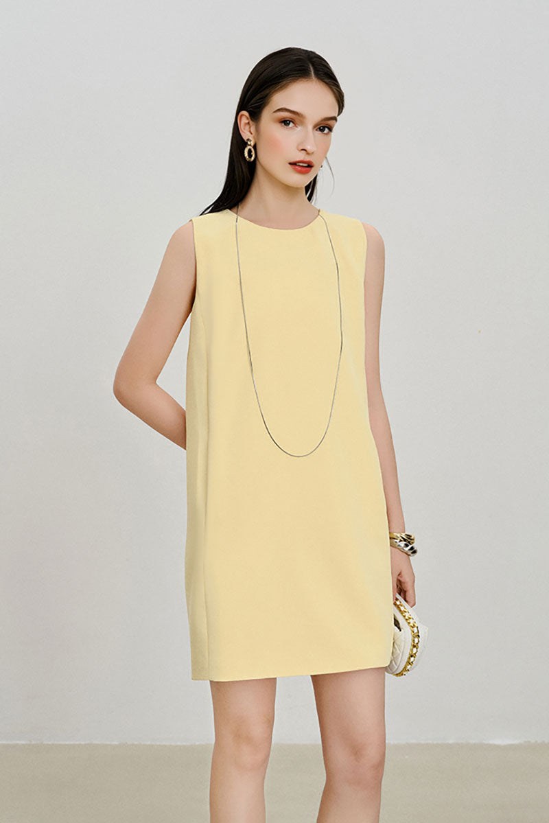 Yellow Triacetate-Blend Mini Shift Dress with Pockets M / Pale Yellow / 70% Triacetate 30% Polyester