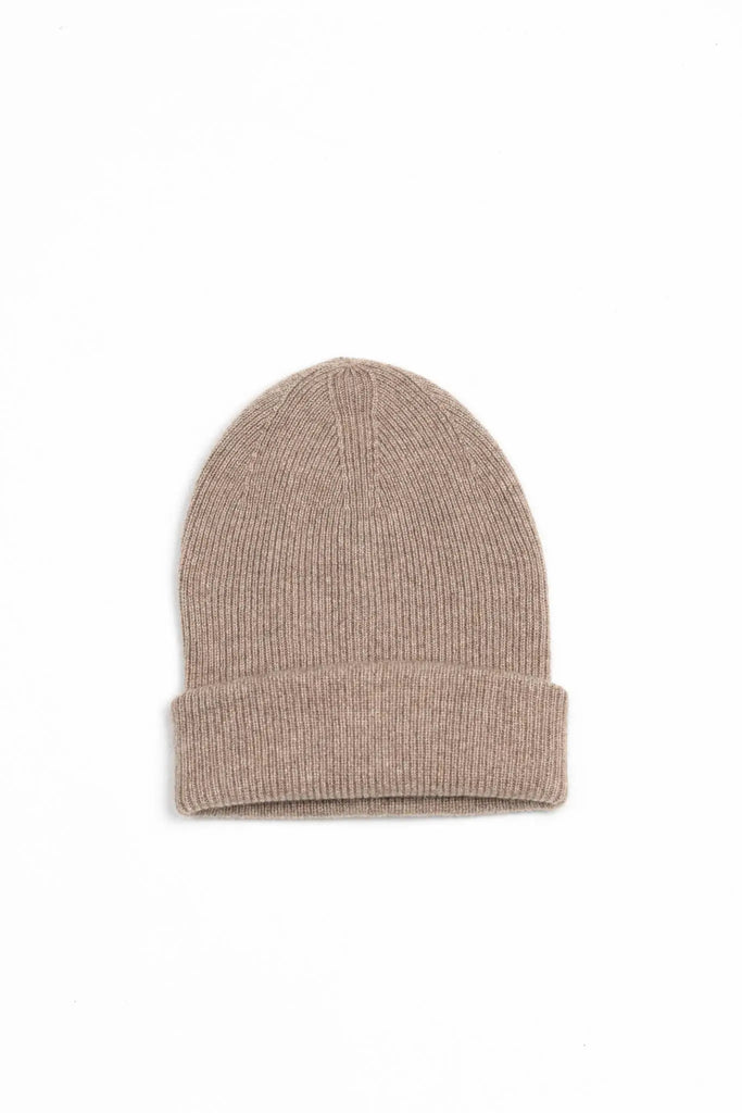 Fifblx women's cashmere knit beanie folded up beige
