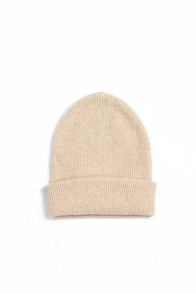 Fifblx women's cashmere knit beanie folded up beige