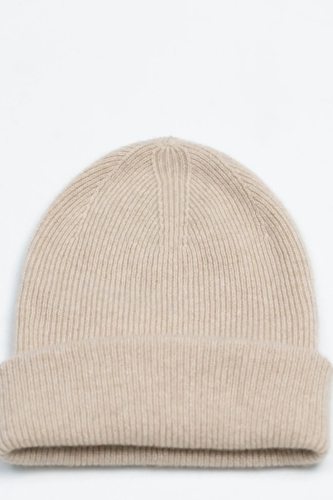 Fifblx women's cashmere knit beanie folded up beige