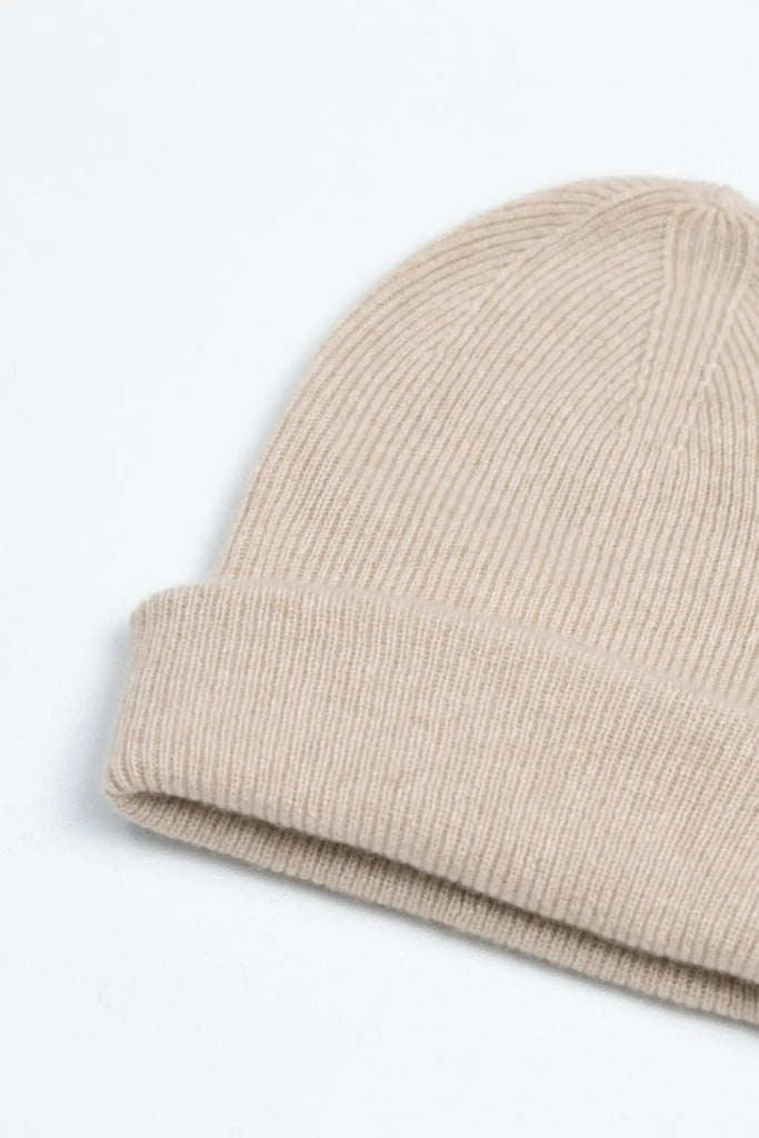 Fifblx women's cashmere knit beanie folded up beige