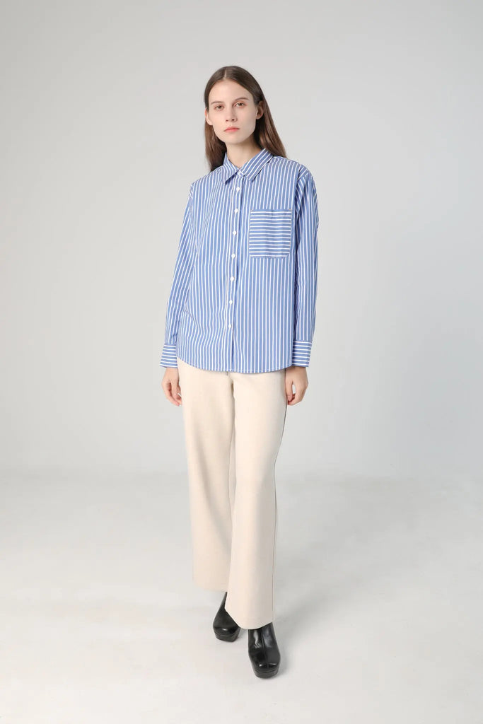 fibflx women's clothes blue striped button down shirt pinstripe button up shirt oversize blue and white 100% cotton
