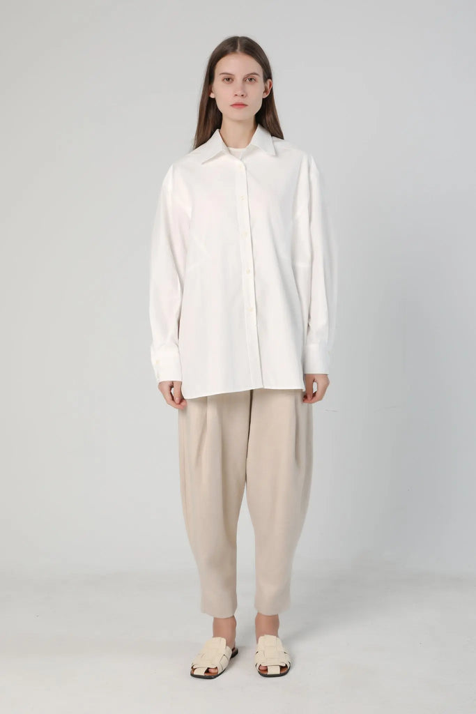 fibflx women's clothes boxy button up shirt 100% cotton oversize collared shirt white