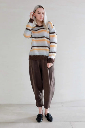 Fibflx women's clothes Brown and Yellow Striped Sweater in Mohair Blend with wool spring fall winter gift