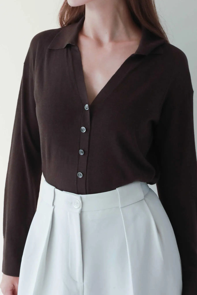 fibflx women's clothes button down shirt silk and linen collared long sleeve dark brown 
