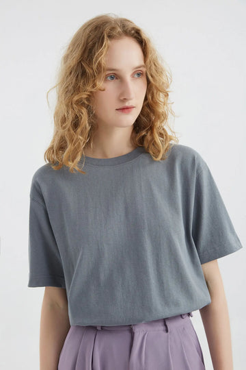 fibflx women's clothes summer cotton crewneck t shirt oversize unisex grey gray dark blue