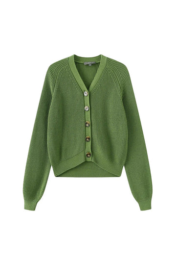 Fibflx Women's Clothes Cotton V-Neck Cardigan Knitted open front sweater with buttons spring fall winter gift green