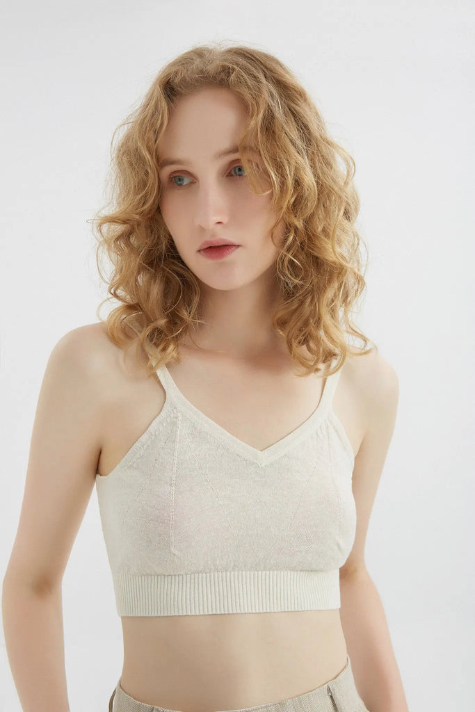 fibflx women's summer clothes white cropped tank top linen merino wool fabric