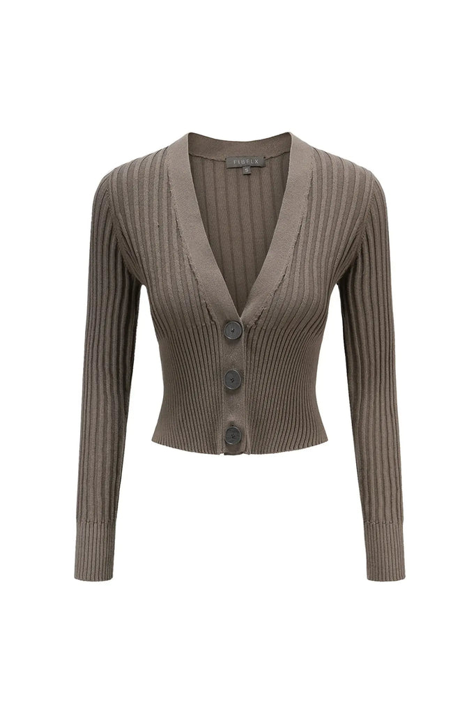 fibflx women's cropped v-neck cardigan deep plunge neckline sweater fall spring winter cotton top brown