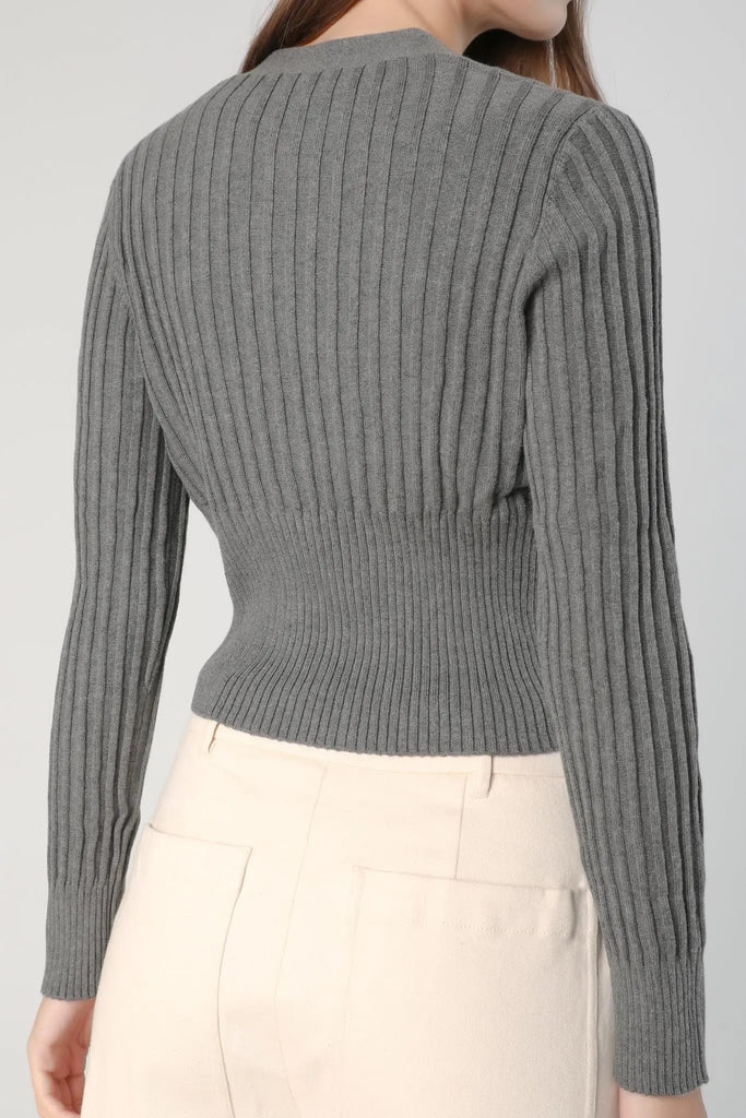 fibflx women's cropped v-neck cardigan deep plunge neckline sweater fall spring winter cotton top grey