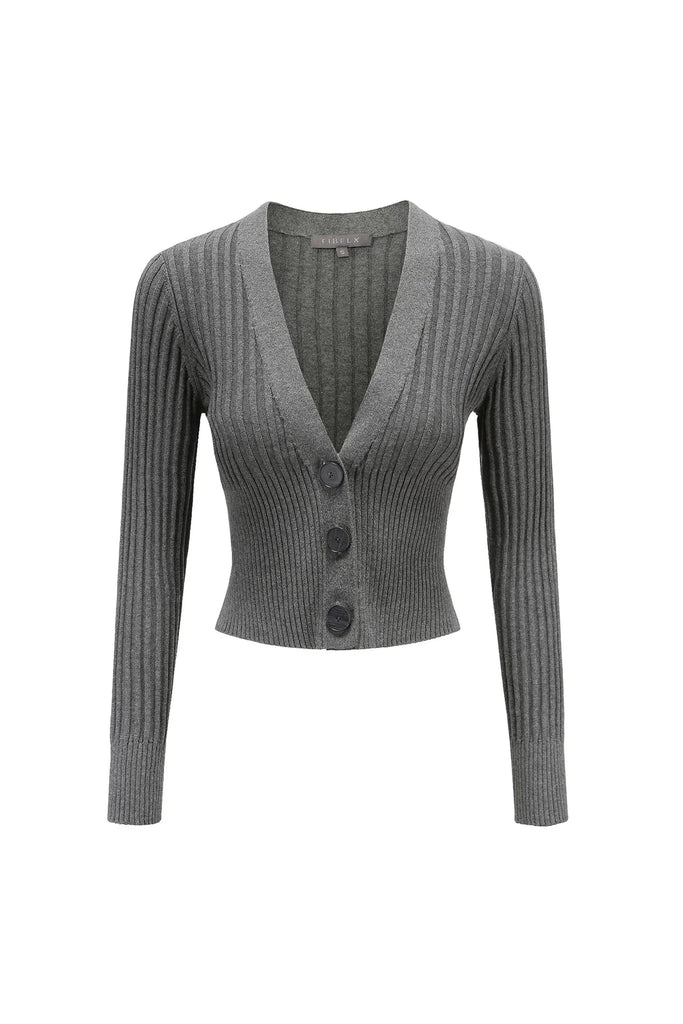 fibflx women's cropped v-neck cardigan deep plunge neckline sweater fall spring winter cotton top grey