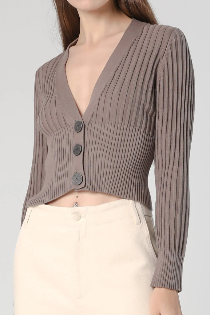 fibflx women's cropped v-neck cardigan deep plunge neckline sweater fall spring winter cotton top brown