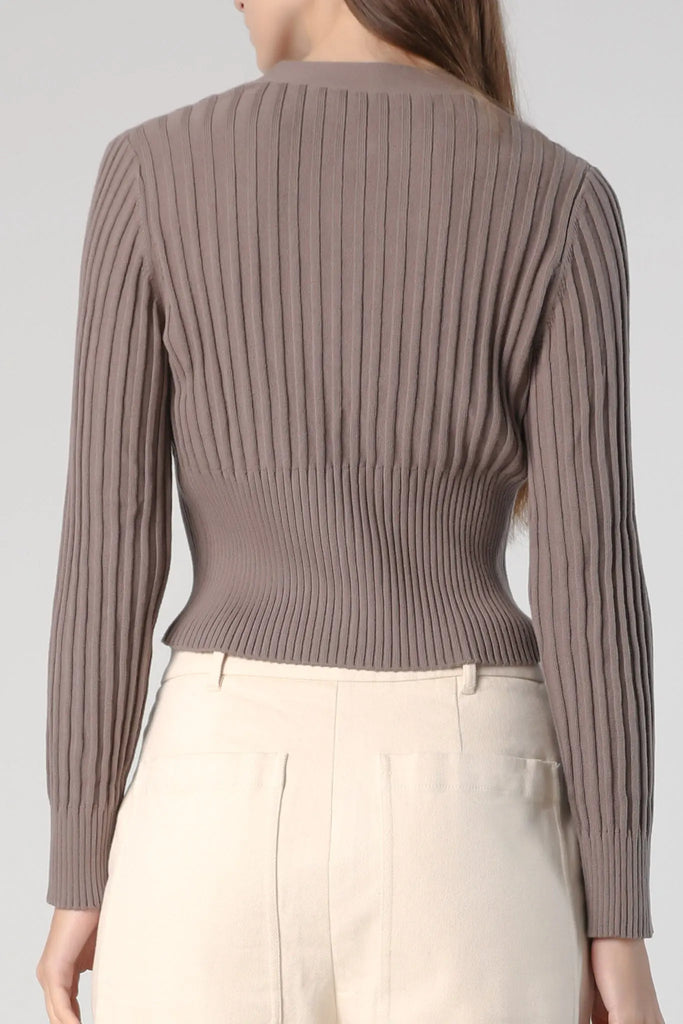 fibflx women's cropped v-neck cardigan deep plunge neckline sweater fall spring winter cotton top brown