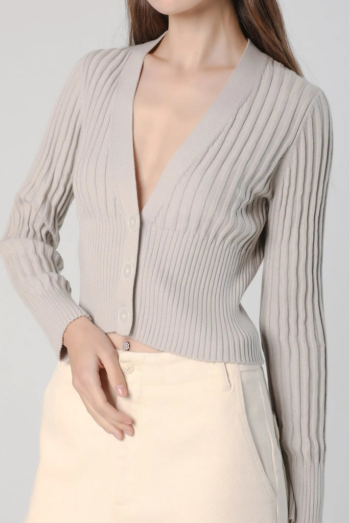 fibflx women's cropped v-neck cardigan deep plunge neckline sweater fall spring winter cotton top beige grey white