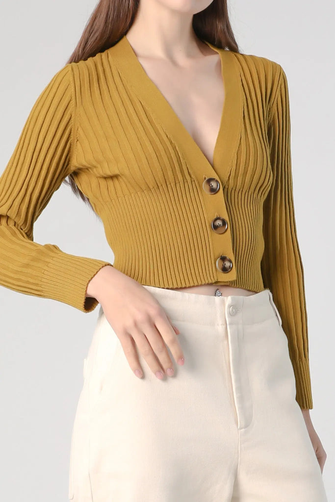 fibflx women's cropped v-neck cardigan deep plunge neckline sweater fall spring winter cotton top yellow