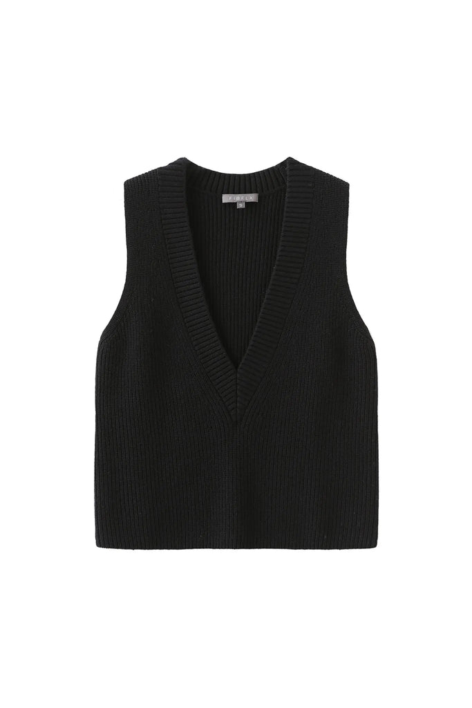 Fibflx women's clothes 100% wool deep v neck sweater vest deep plunge neckline knitted top spring fall winter layering gift white