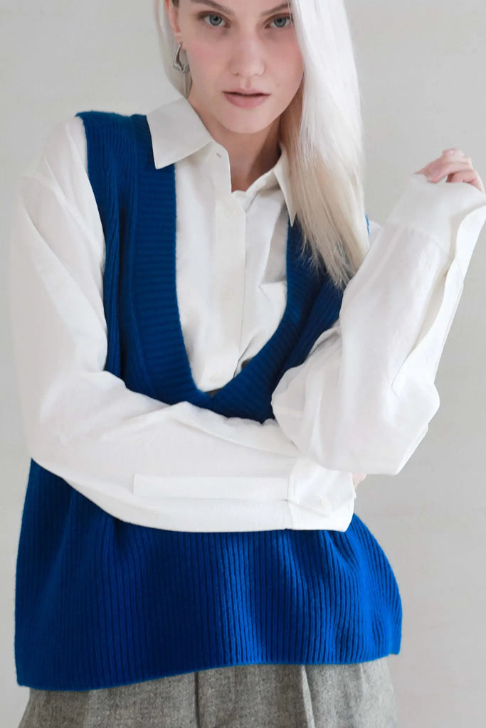 Fibflx women's clothes 100% wool deep v neck sweater vest deep plunge neckline knitted top spring fall winter layering gift white