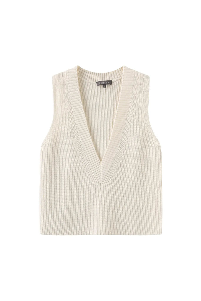 Fibflx women's clothes 100% wool deep v neck sweater vest deep plunge neckline knitted top spring fall winter layering gift white