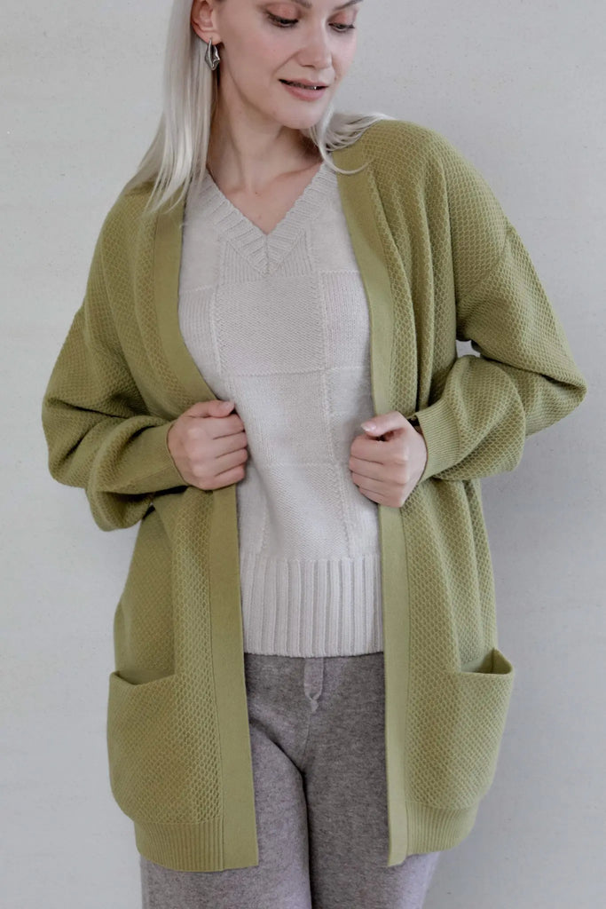 Fibflx women's clothes Draped Open Front Cardigan knitted open front sweater fall spring winter gift green