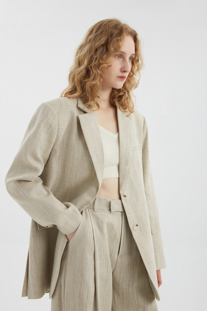 fibflx women's clothes summer fall oversize long casual jacket blazer linen cotton fabric beige white