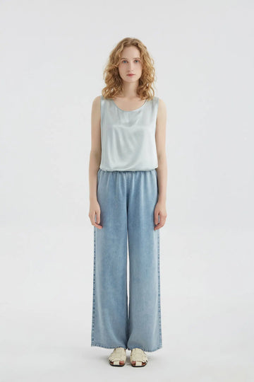 fibflx women's clothes tencel drape wide leg pants straight fit blue