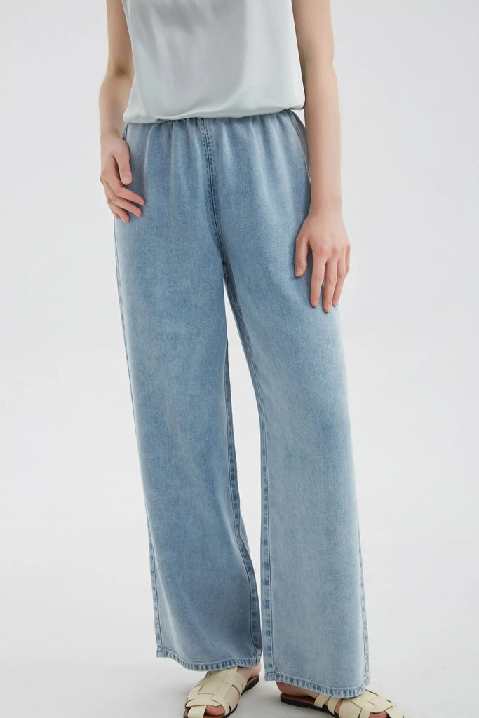 fibflx women's clothes tencel drape wide leg pants straight fit blue